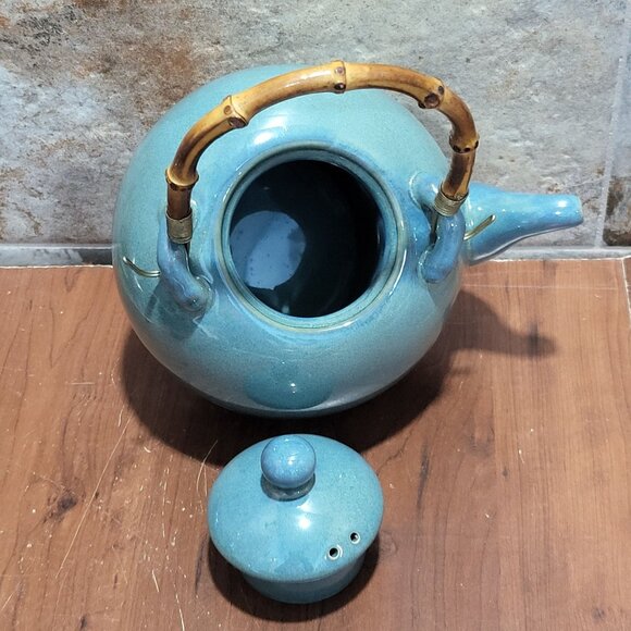 Linens and Things Zen Stoneware Teapot Green Bamboo Handle 6 Cups Capacity - Picture 9 of 16